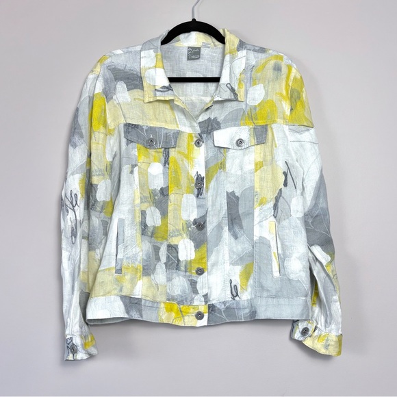 Simply Art by Dolcezza Woven Linen Bomber Jacket in Citron Mist I Medium - Picture 3 of 11